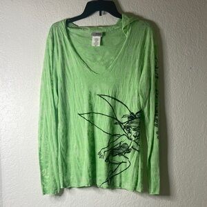 Disney Women's Tinker Bell Long Sleeve Tee with Hood- Green
